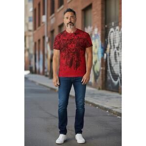 Xtreme Couture Red Black Graphic Biker XL Men's Crew Neck T-Shirt